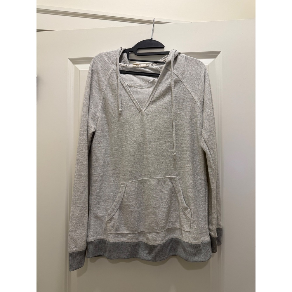 Roxy Womens Y2K Pullover Hoodie Heather Grey V-Neck Lightweight Sweatshirt Large